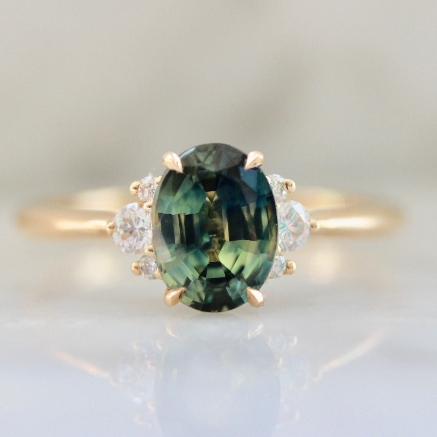 
            1.63 Carat Mirella Teal Oval Cut Sapphire Ring