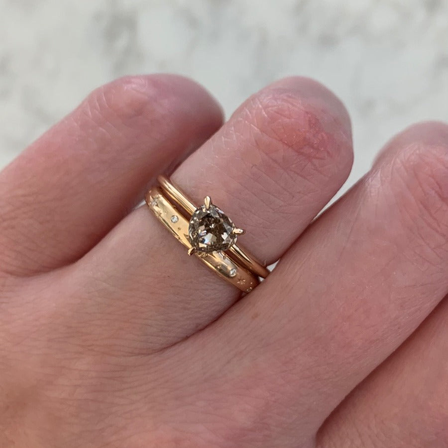 Moet Champagne Brown Heart Cut Diamond Ring in Peach Gold