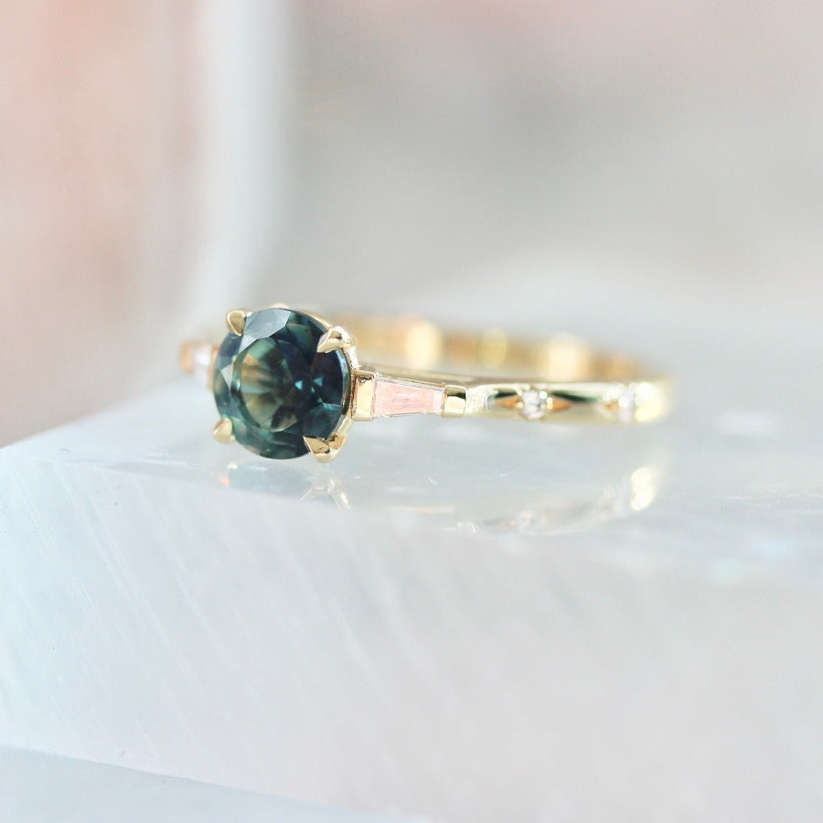 Cuffing Season Green Round Brilliant Cut Sapphire Ring