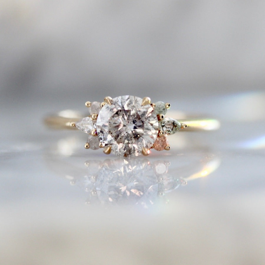 Glitterball Salt & Pepper Mirella Round Brilliant Cut Diamond Ring