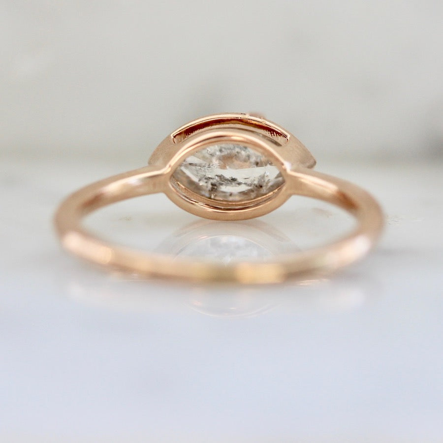 Misha Bezel Set Marquise Cut Salt & Pepper Diamond Ring In Rose Gold
