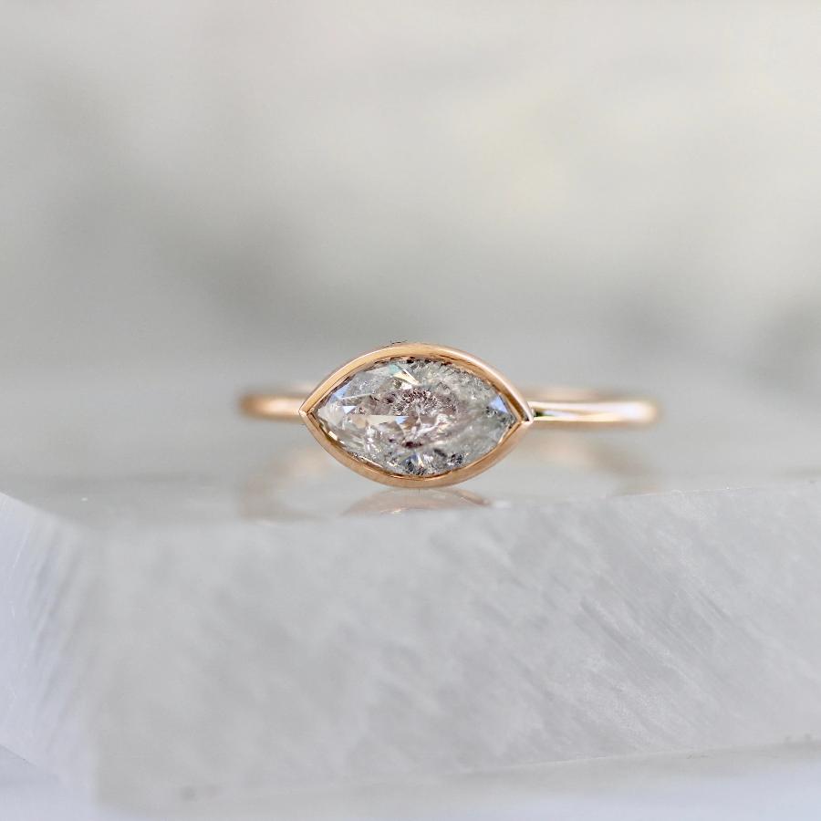 Misha Bezel Set Marquise Cut Salt & Pepper Diamond Ring In Rose Gold