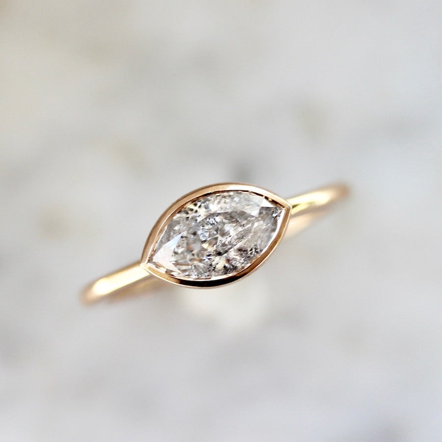 Misha Bezel Set Marquise Cut Salt & Pepper Diamond Ring In Rose Gold