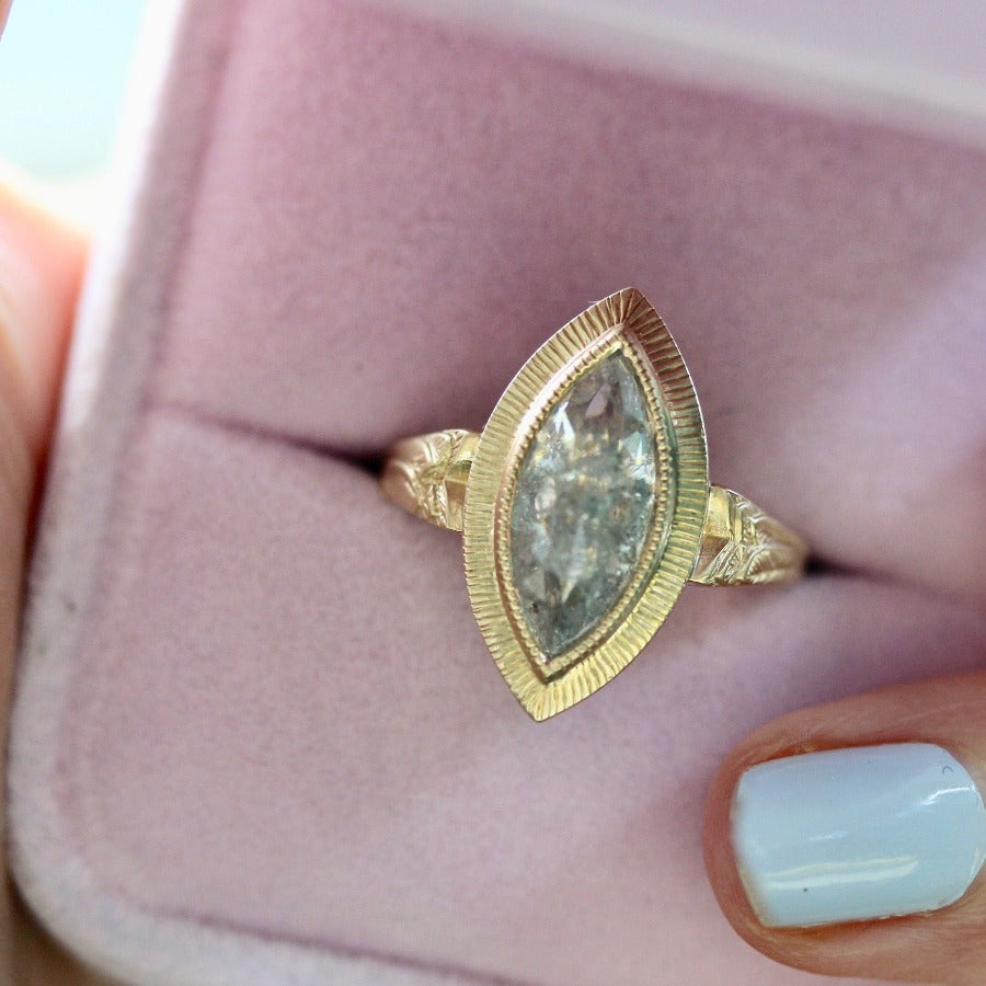 Heart's Signal Salt & Pepper Marquise Cut Diamond Ring