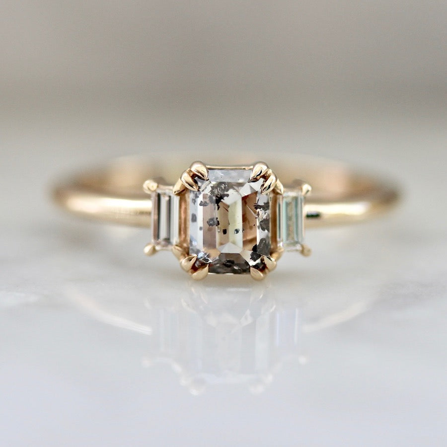 
            Lottie Emerald Cut Salt and Pepper Diamond Ring
