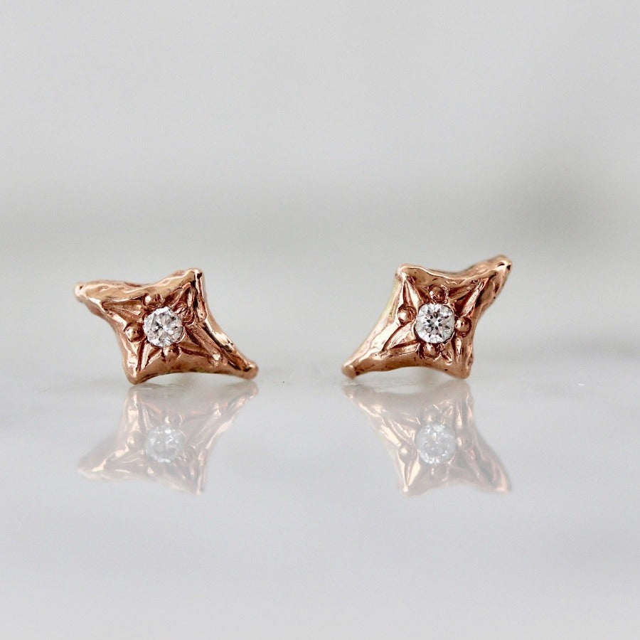 Hand Carved Rose Gold Diamond Earrings