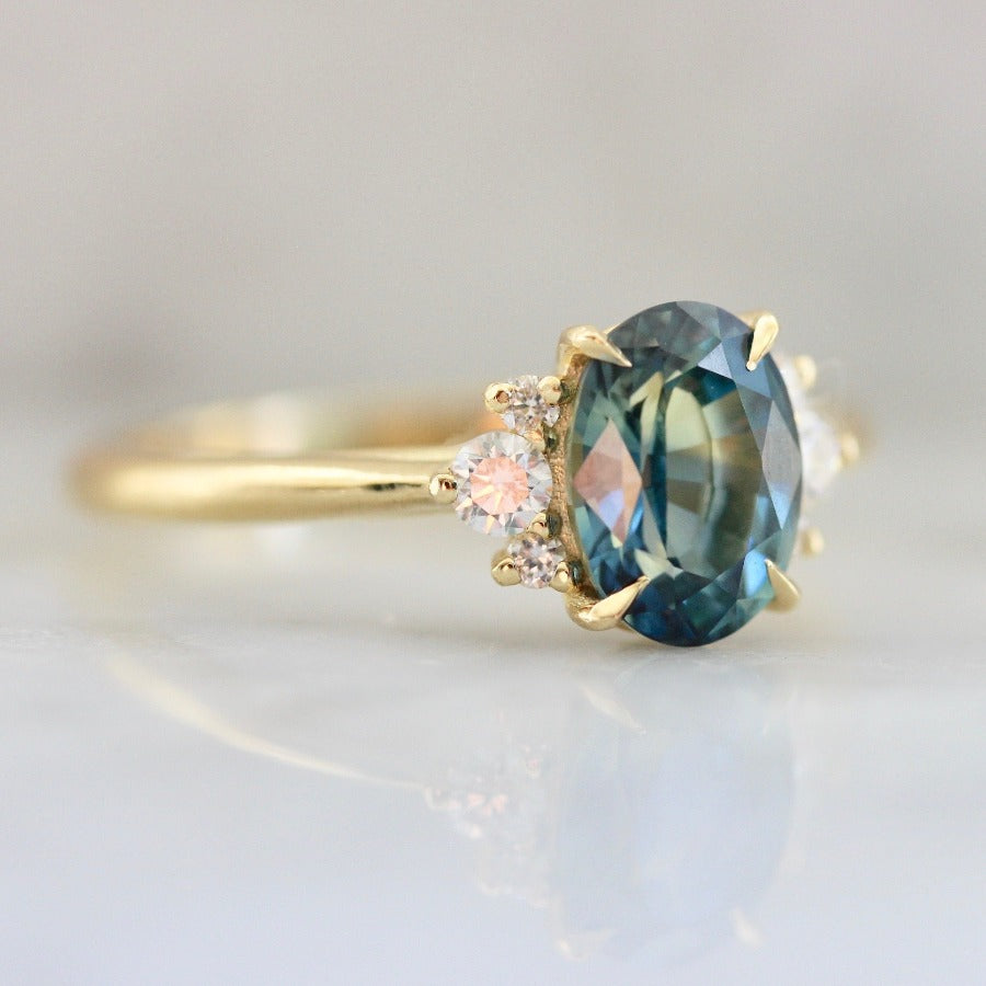 Mirella Teal Sapphire and Diamond Ring in Yellow Gold