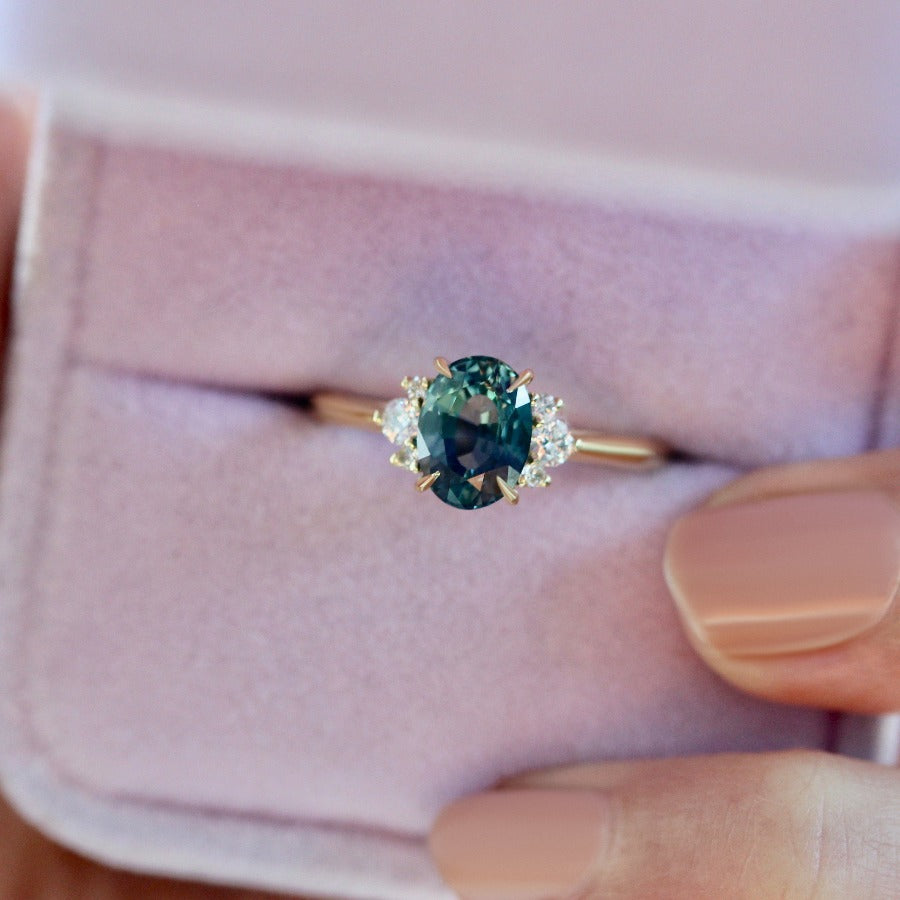 Mirella Teal Sapphire and Diamond Ring in Yellow Gold