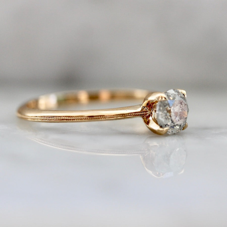 Stella .74 Carat Salt & Pepper Round Brilliant Cut Diamond Ring With Milgrain