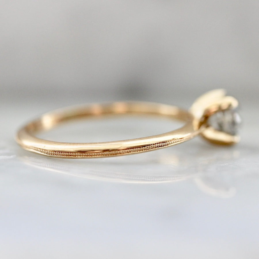 Stella .74 Carat Salt & Pepper Round Brilliant Cut Diamond Ring With Milgrain