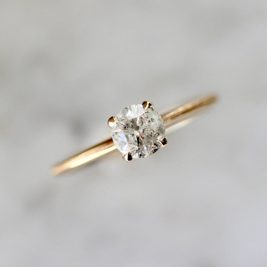 Stella .74 Carat Salt & Pepper Round Brilliant Cut Diamond Ring With Milgrain