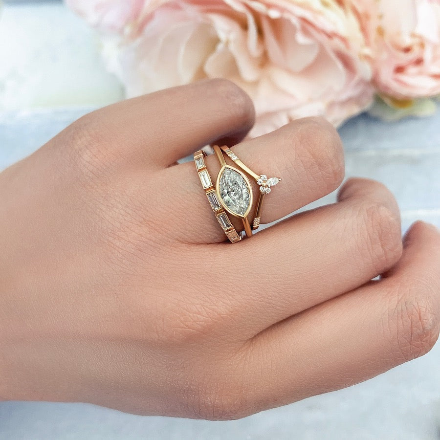 Misha Bezel Set Marquise Cut Salt & Pepper Diamond Ring In Rose Gold