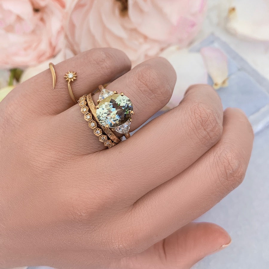 Remi Light Green Oval Cut Tourmaline Ring in Yellow Gold