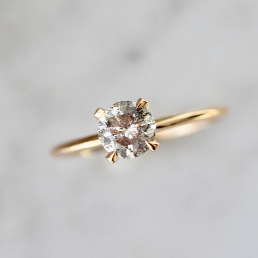 Stella .88 Carat Salt & Pepper Round Brilliant Cut Diamond Ring in Peach Gold