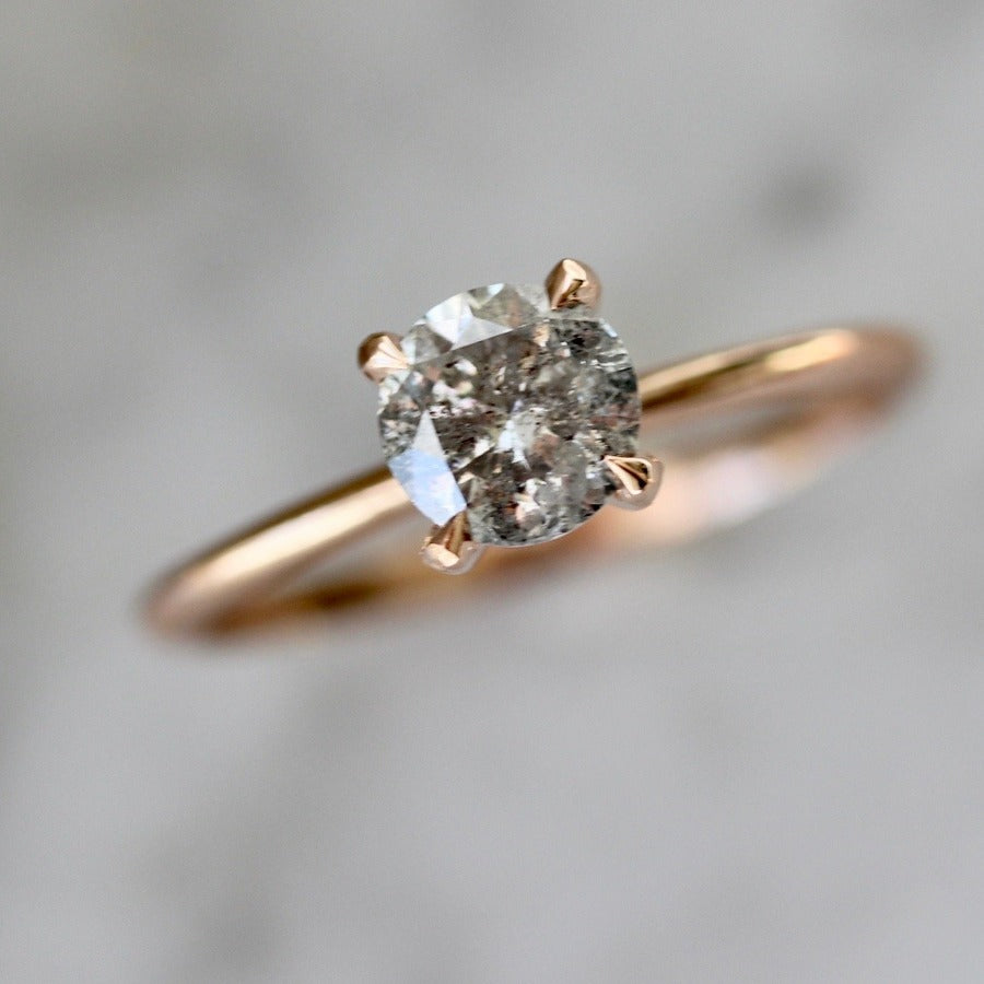 Stella .84 Carat Salt & Pepper Round Brilliant Cut Diamond Ring in Rose Gold