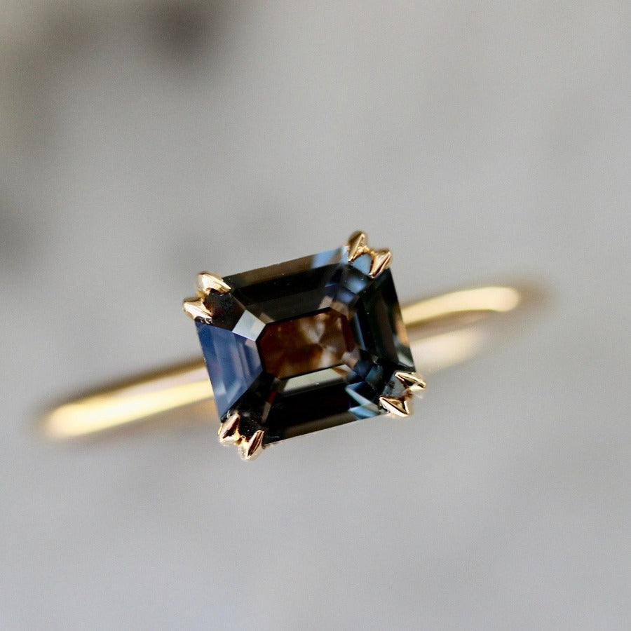 Stella Berry Blue Emerald Cut Spinel in Peach Gold