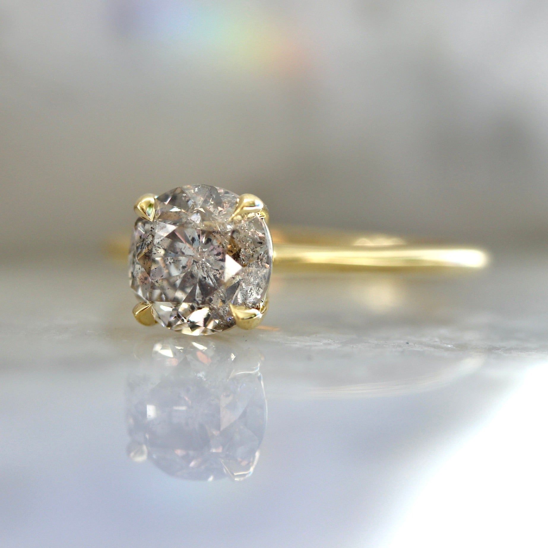 1.77 Carat Stella Salt & Pepper Round Brilliant Cut Diamond Ring