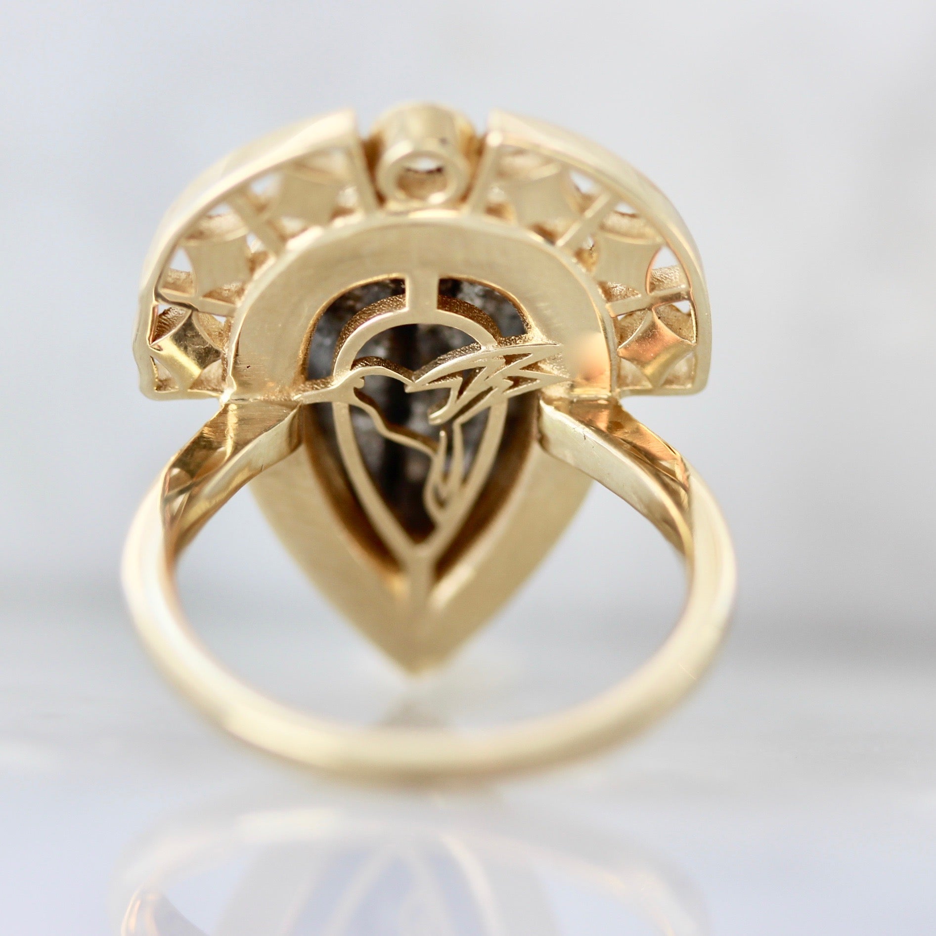 Samira Pear Cut Salt and Pepper Ring in Yellow Gold