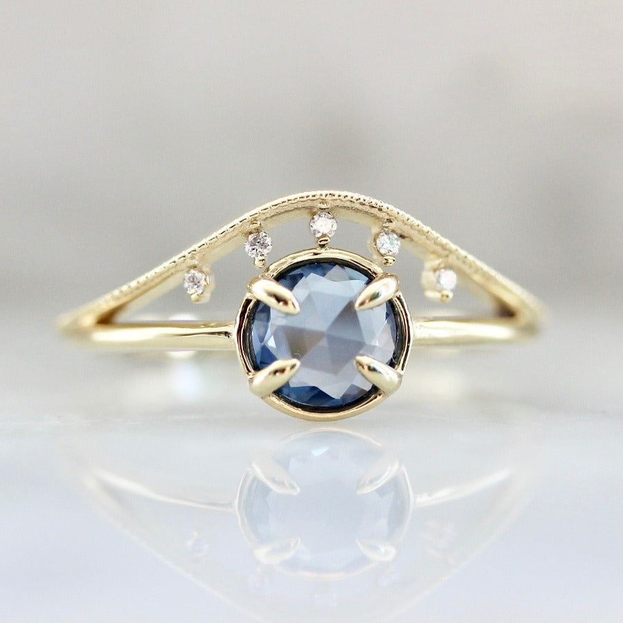 Lyra Blue Rose Cut Sapphire & Diamond Ring