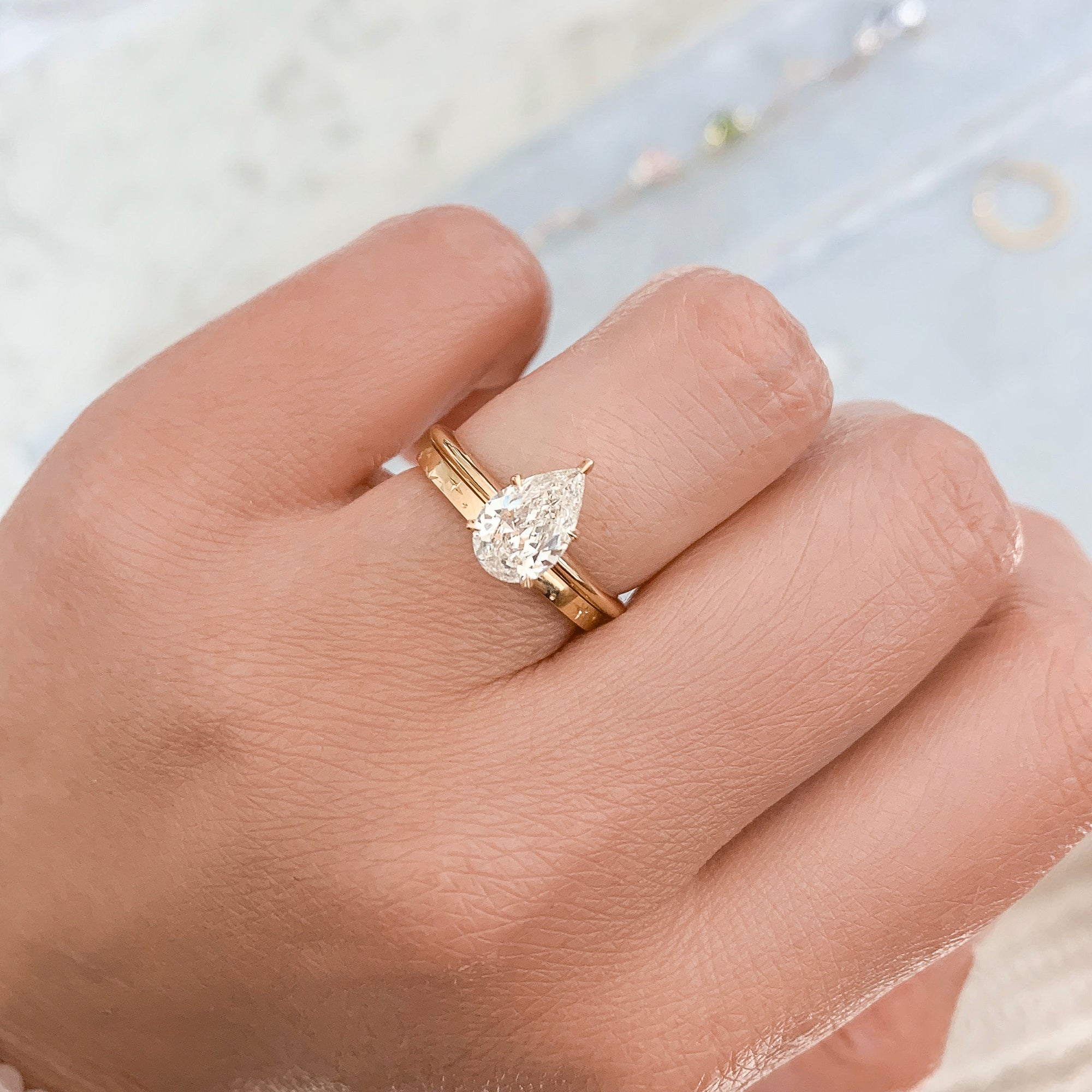 Stella Pear Cut Diamond Ring in Peach Gold