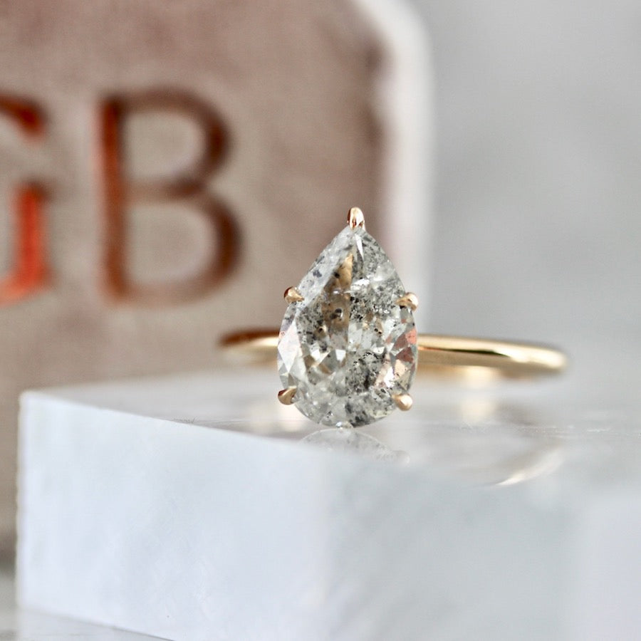 2.14 Carat Stella Grey Salt & Pepper Pear Cut Diamond Ring
