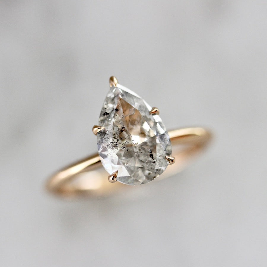 2.14 Carat Stella Grey Salt & Pepper Pear Cut Diamond Ring