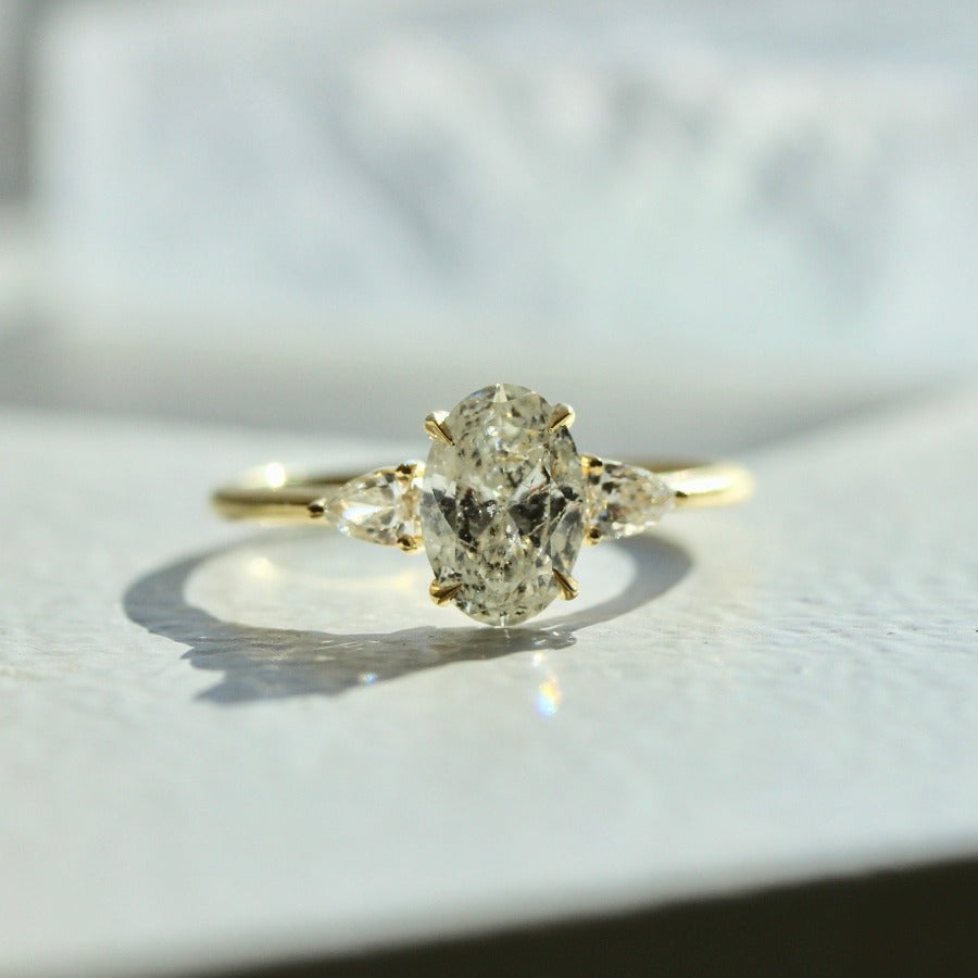 Chiffon Salt & Pepper Oval Cut Diamond Ring