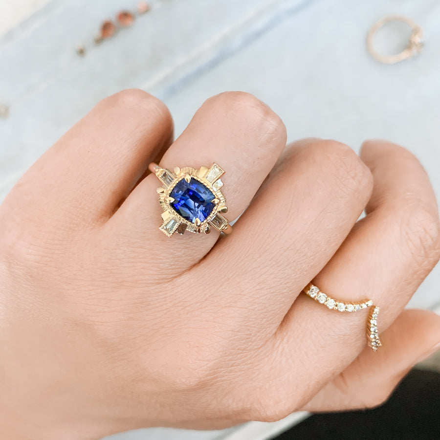 Leota Cobalt Blue Cushion Cut Sapphire Ring