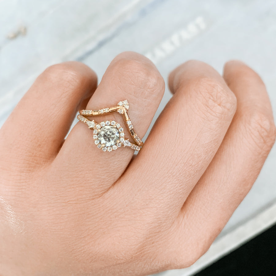 Celia Salt and Pepper Round Brilliant Cut Halo Diamond Ring