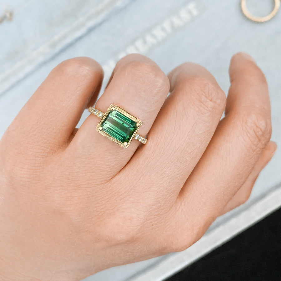 Laurel Green Emerald Cut Tourmaline Ring