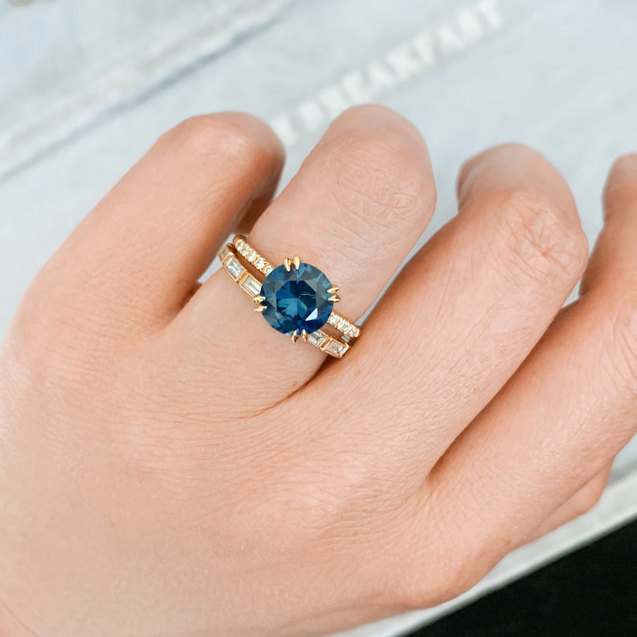 2.60 Carat Capri Blue Sapphire Stella With Pave Shoulders In Peach Gold