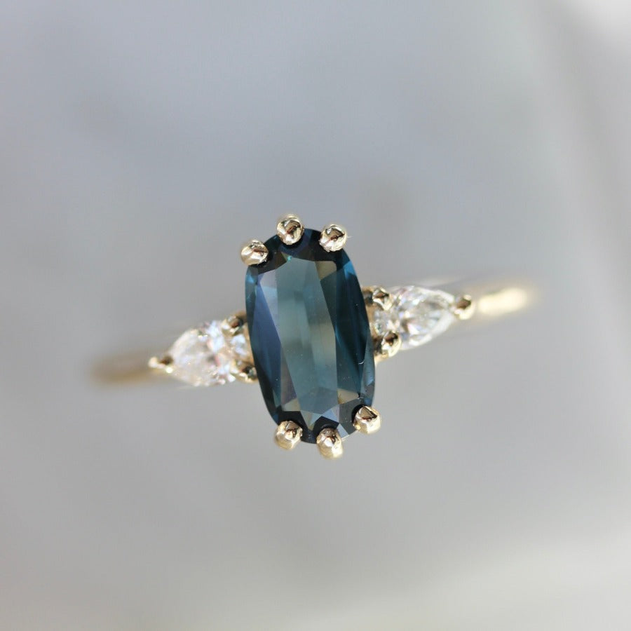 Love Shack Blue-Green Elongated Oval Cut Spinel Ring