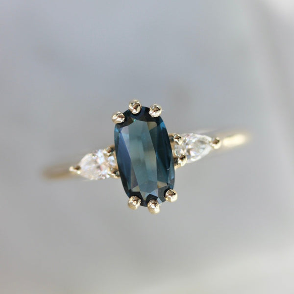Love Shack Blue-Green Elongated Oval Cut Spinel Ring