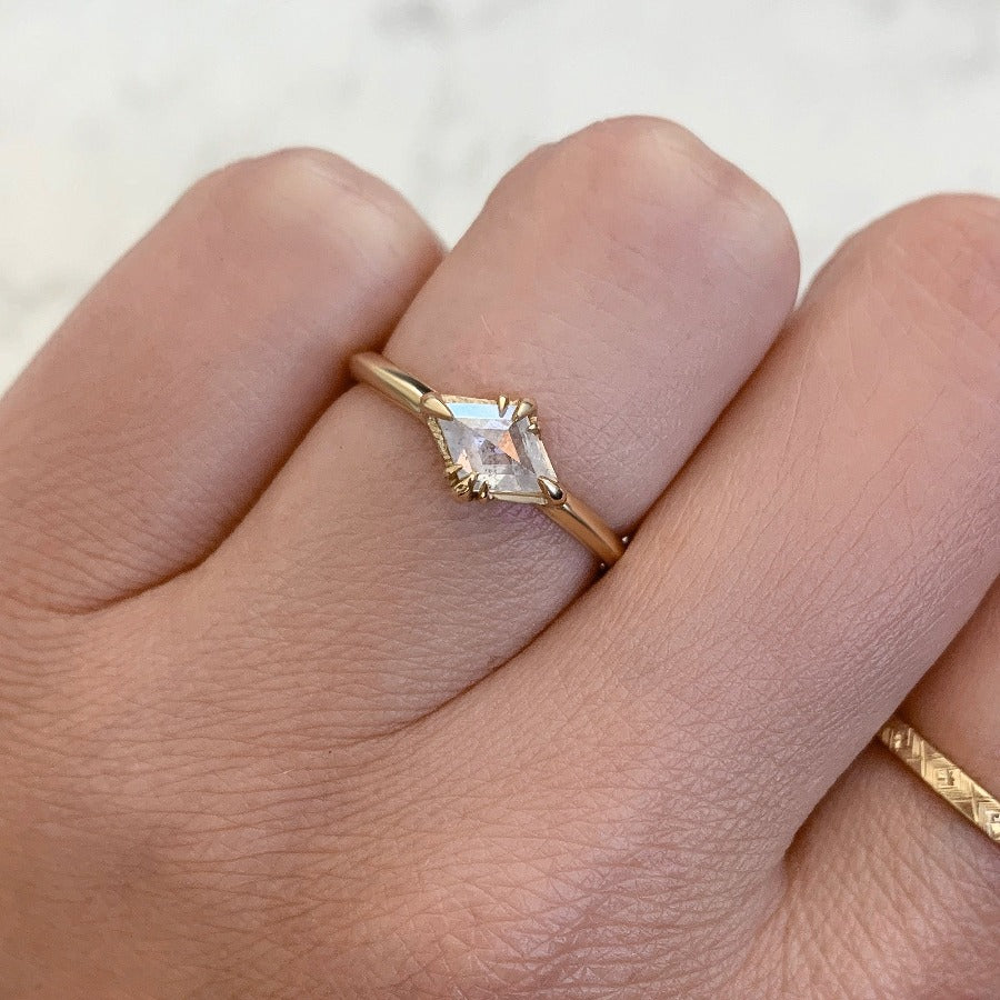 Vega White Lozenge Rose Cut Diamond Ring in Yellow Gold