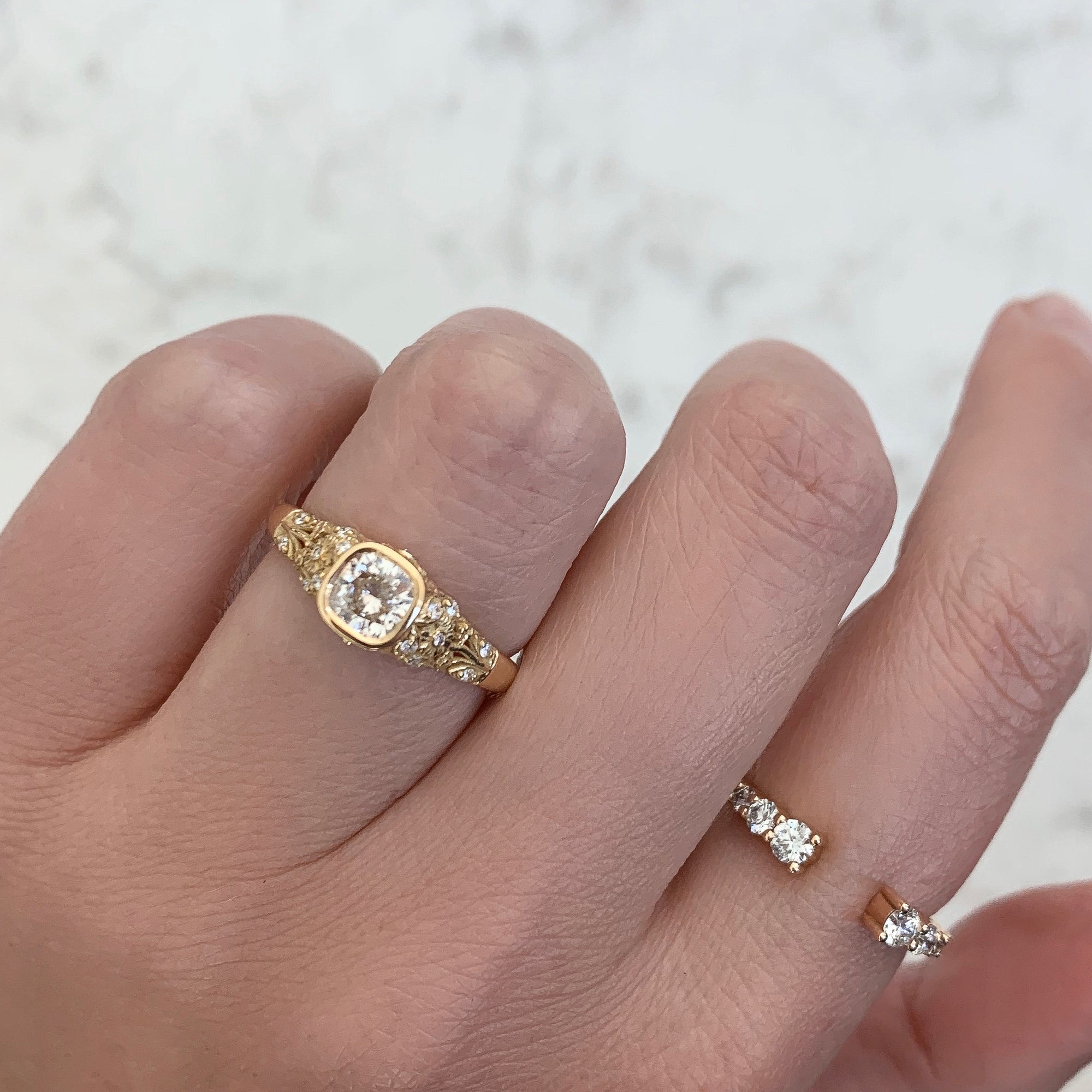 Bellis Cushion Cut Diamond Ring in Yellow Gold