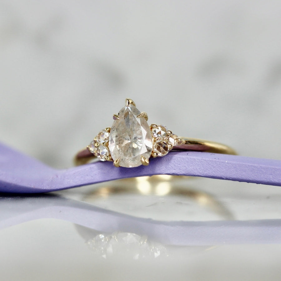 Ice Queen Icy Salt & Pepper Pear Cut Diamond Ring