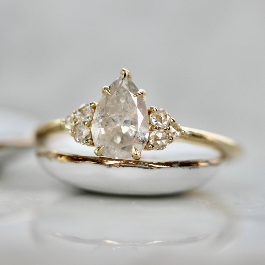 Ice Queen Icy Salt & Pepper Pear Cut Diamond Ring
