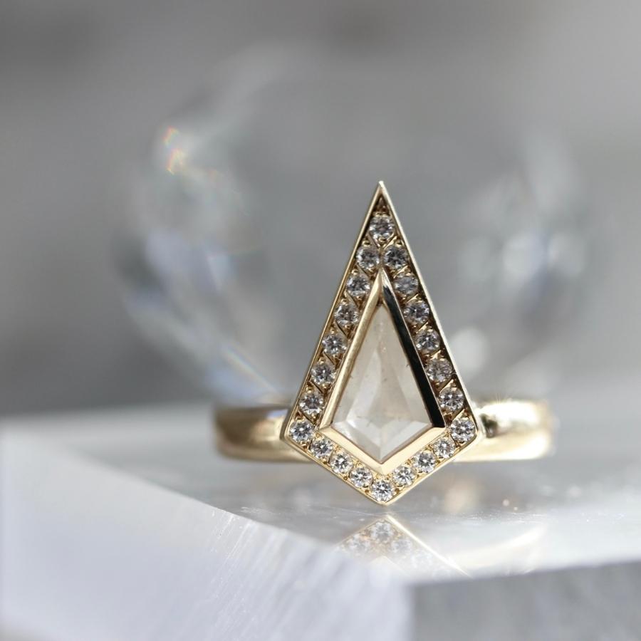 Inner Light Icy White Salt & Pepper Kite Rose Cut Diamond Ring