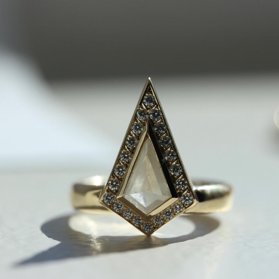 Inner Light Icy White Salt & Pepper Kite Rose Cut Diamond Ring