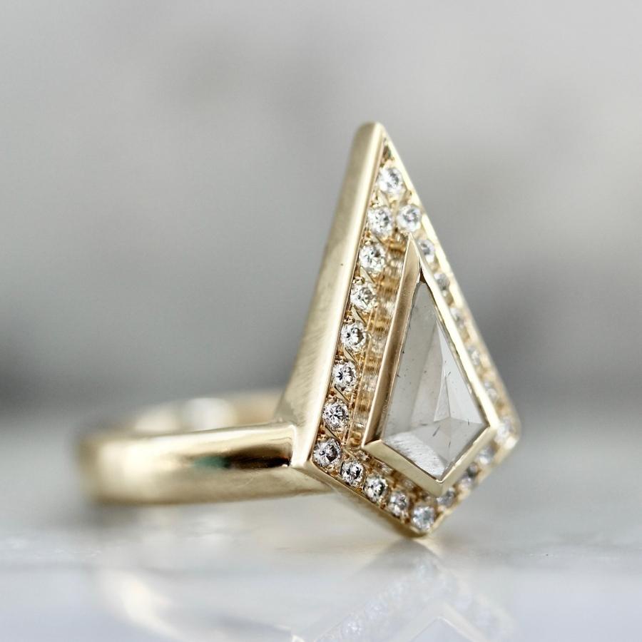 Inner Light Icy White Salt & Pepper Kite Rose Cut Diamond Ring