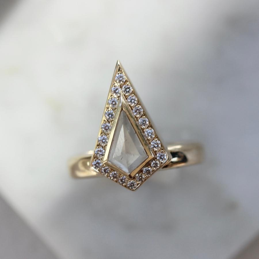 Inner Light Icy White Salt & Pepper Kite Rose Cut Diamond Ring
