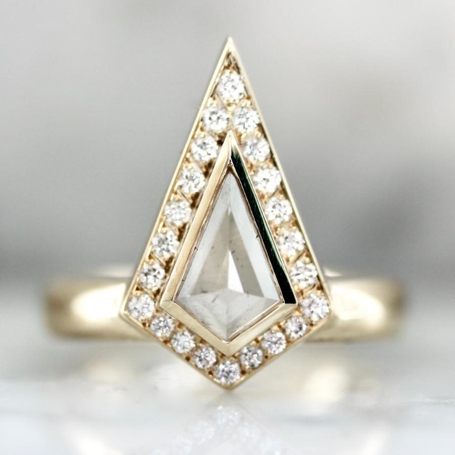 Inner Light Icy White Salt & Pepper Kite Rose Cut Diamond Ring