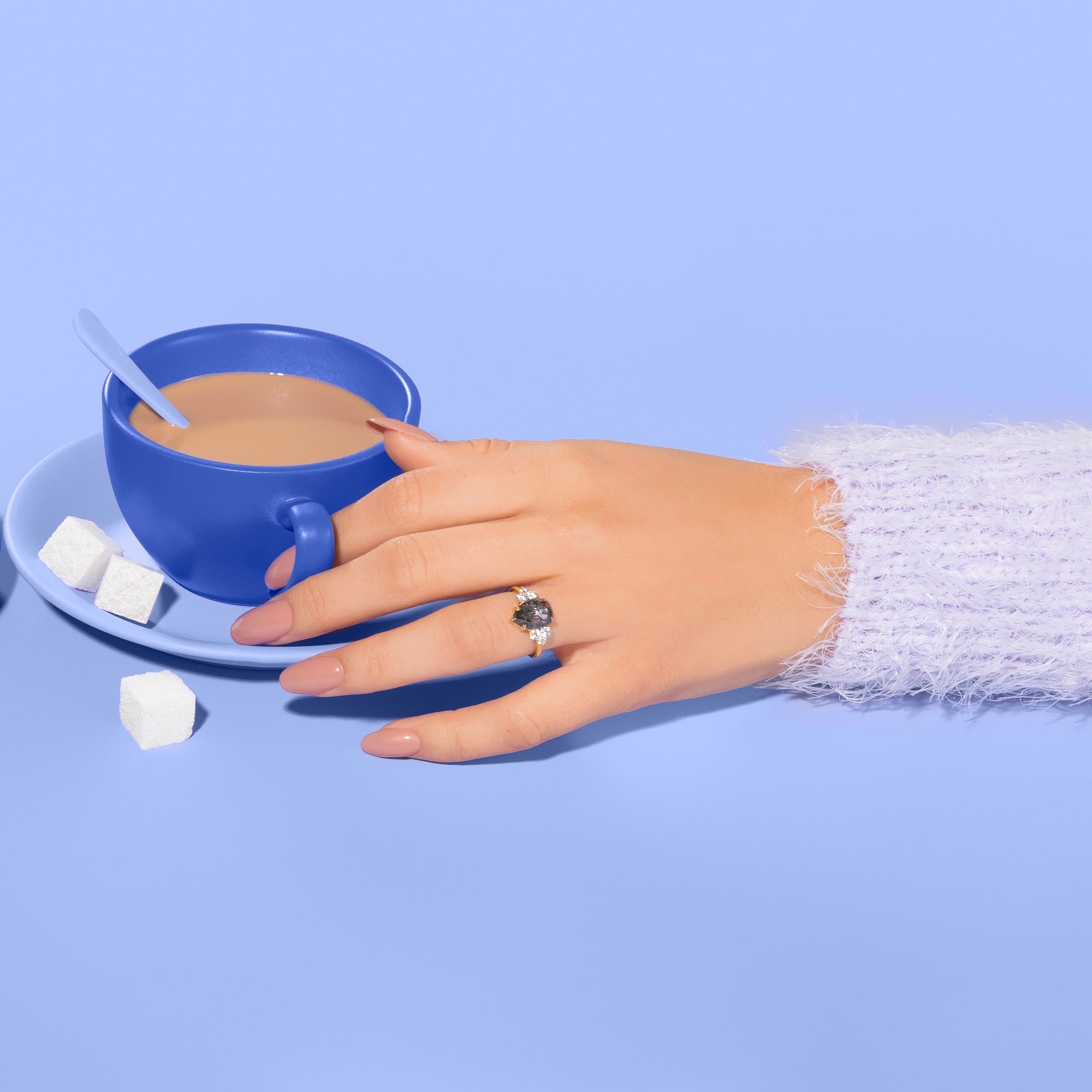 Twin Flame Salt & Pepper Pear Rose Cut Diamond Ring