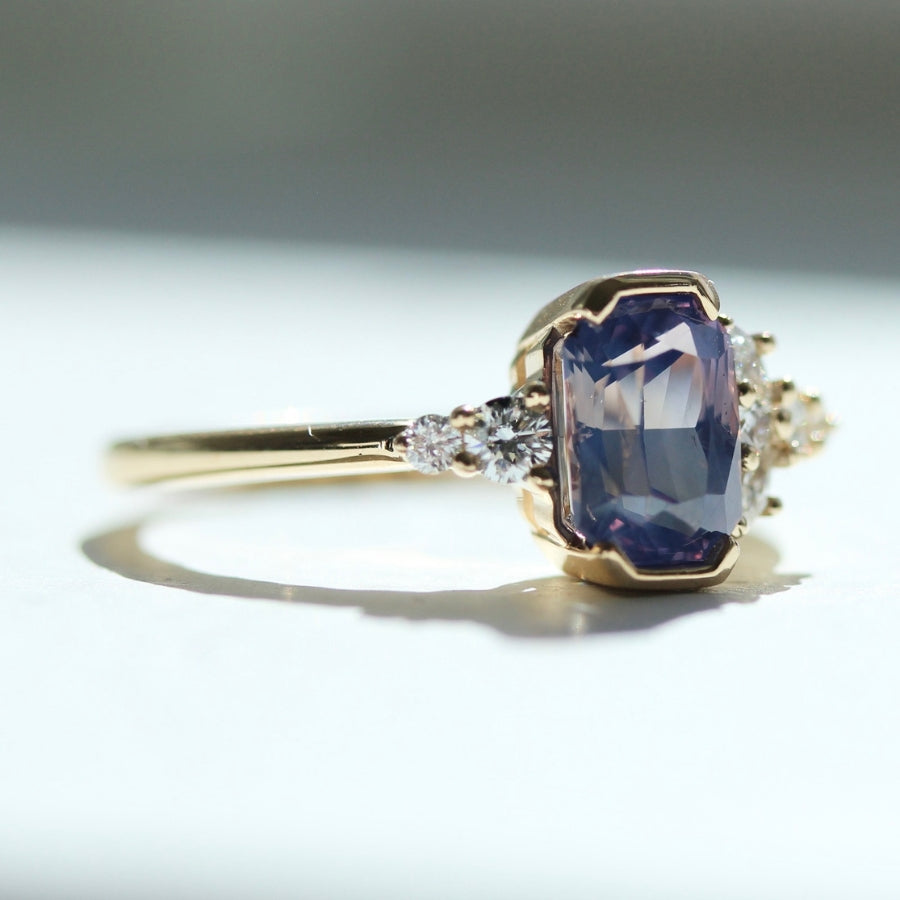 Lava Lamp Purple Radiant Cut Opalescent Sapphire Ring