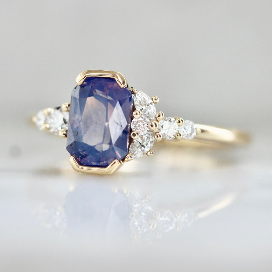 Lava Lamp Purple Radiant Cut Opalescent Sapphire Ring