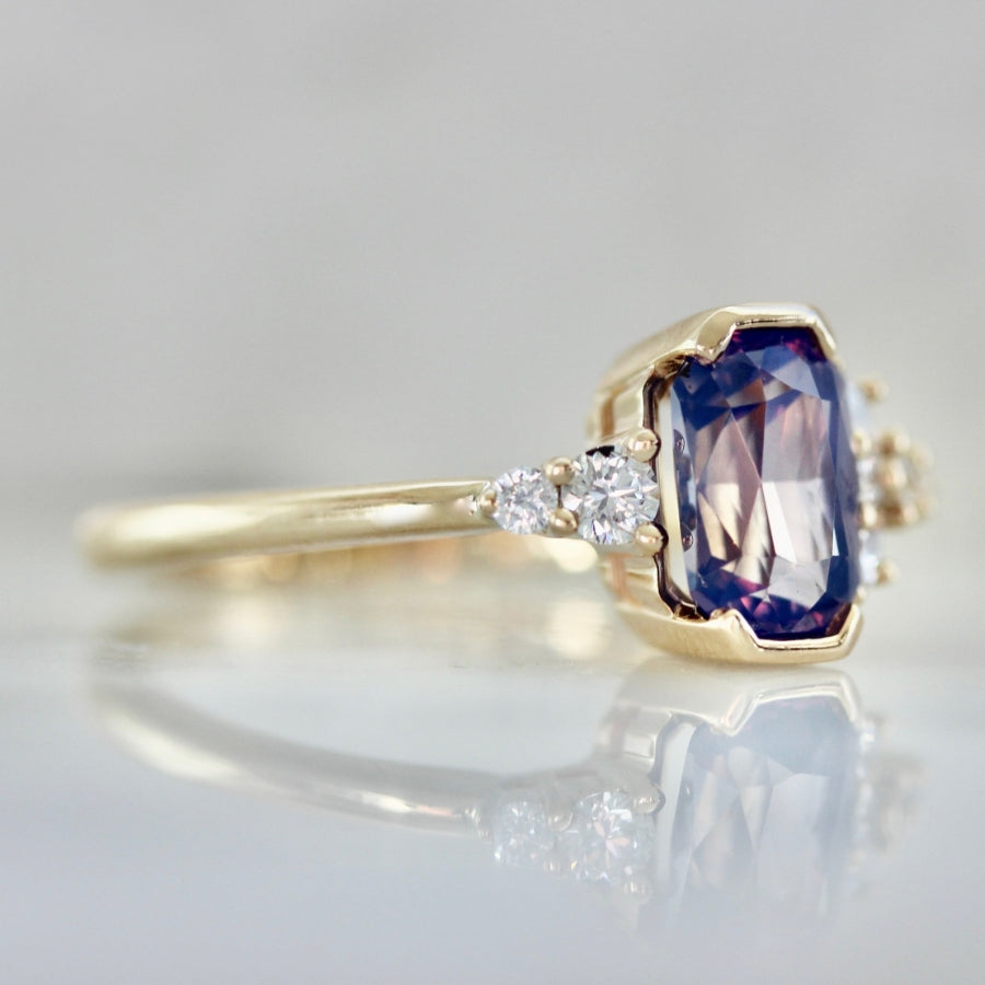 Lava Lamp Purple Radiant Cut Opalescent Sapphire Ring