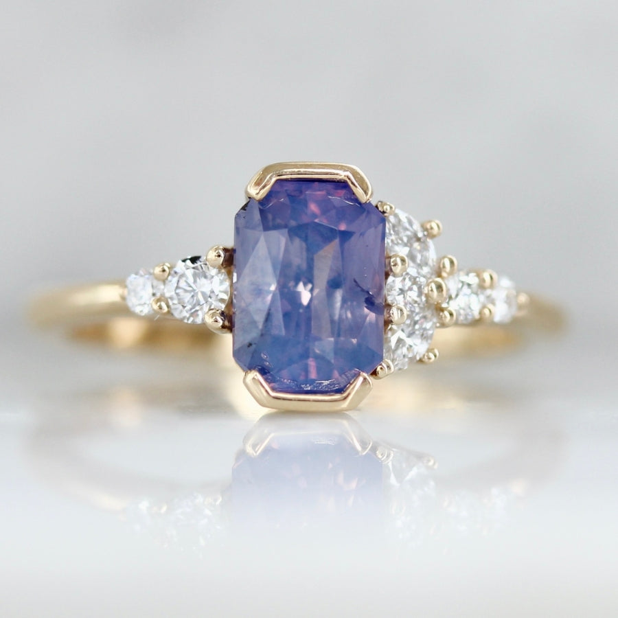 Lava Lamp Purple Radiant Cut Opalescent Sapphire Ring