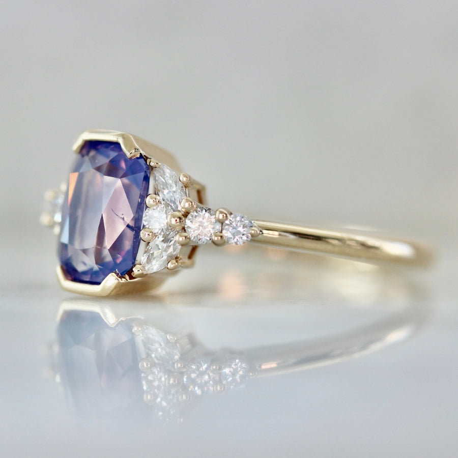 Lava Lamp Purple Radiant Cut Opalescent Sapphire Ring