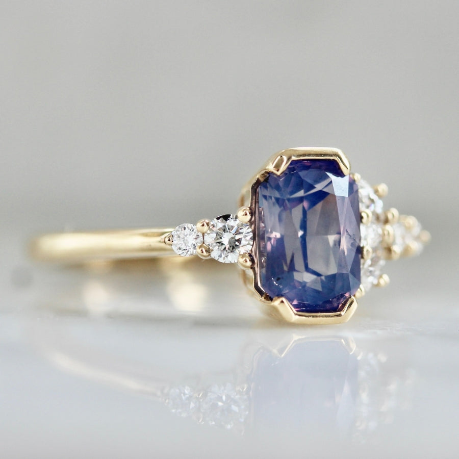 Lava Lamp Purple Radiant Cut Opalescent Sapphire Ring