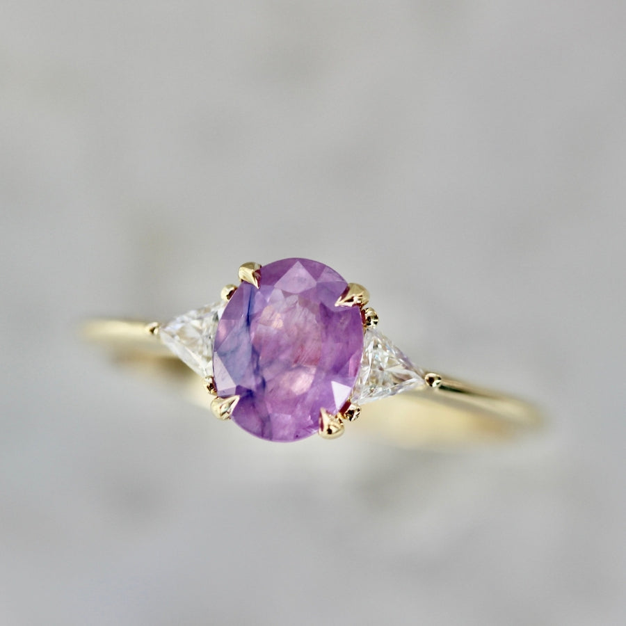 Lavender Haze Oval Cut Opalescent Sapphire Ring